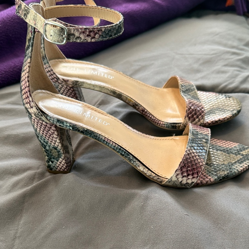 The Limited Snakeskin Heels - Pink and Gray